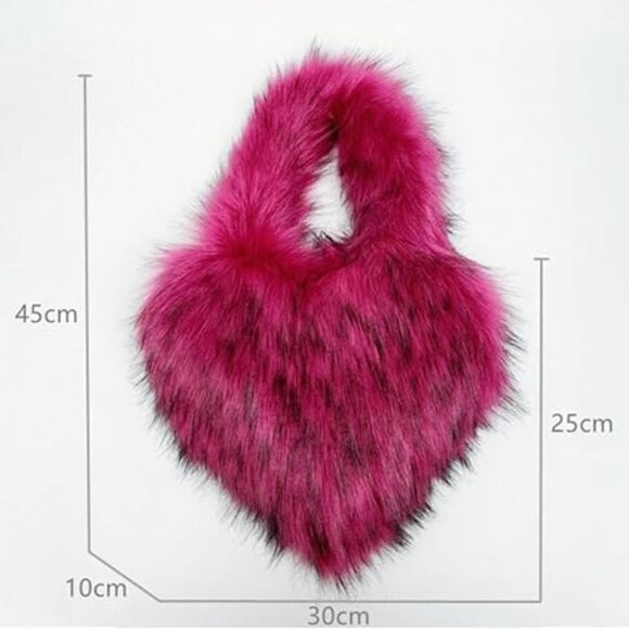 Furry Heart-Shaped Crossbody Bag Faux Fur Small Shoulder Purse for Women - Picture 3 of 6